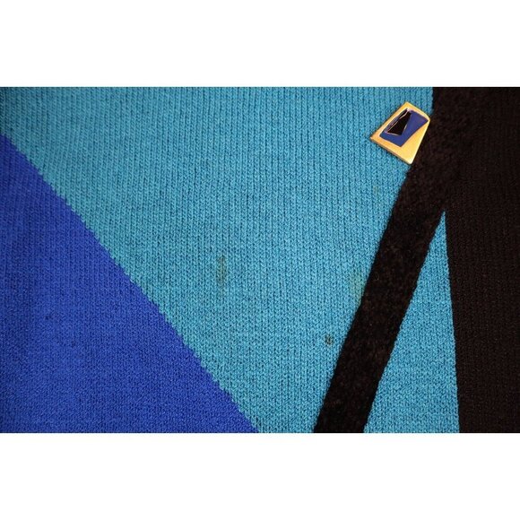 ANNE CRIMMINS FOR UMI COLLECTIONS - VINTAGE WOMEN'S BLUE PRINT SWEATER DRESS - L - Picture 7 of 11